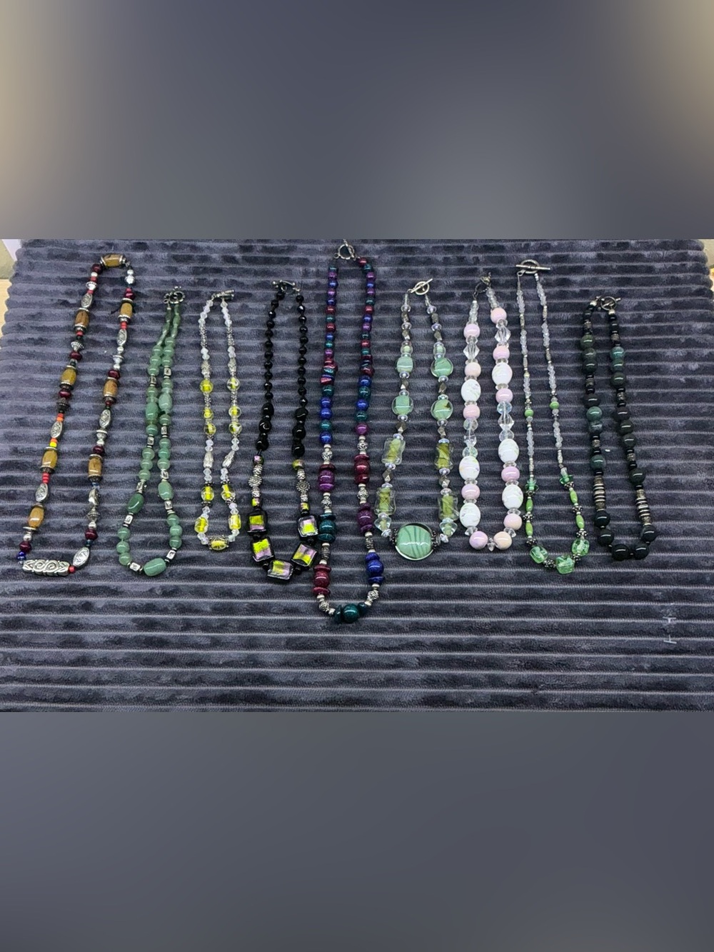 Bohemian Beaded Necklace Lot9pc Artisan Handmade Earthy Eclectic Glass Stone Vtg